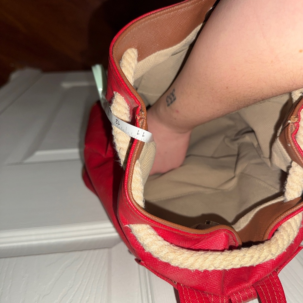 Red Leather Drawstring Backpack - Picture 7 of 7